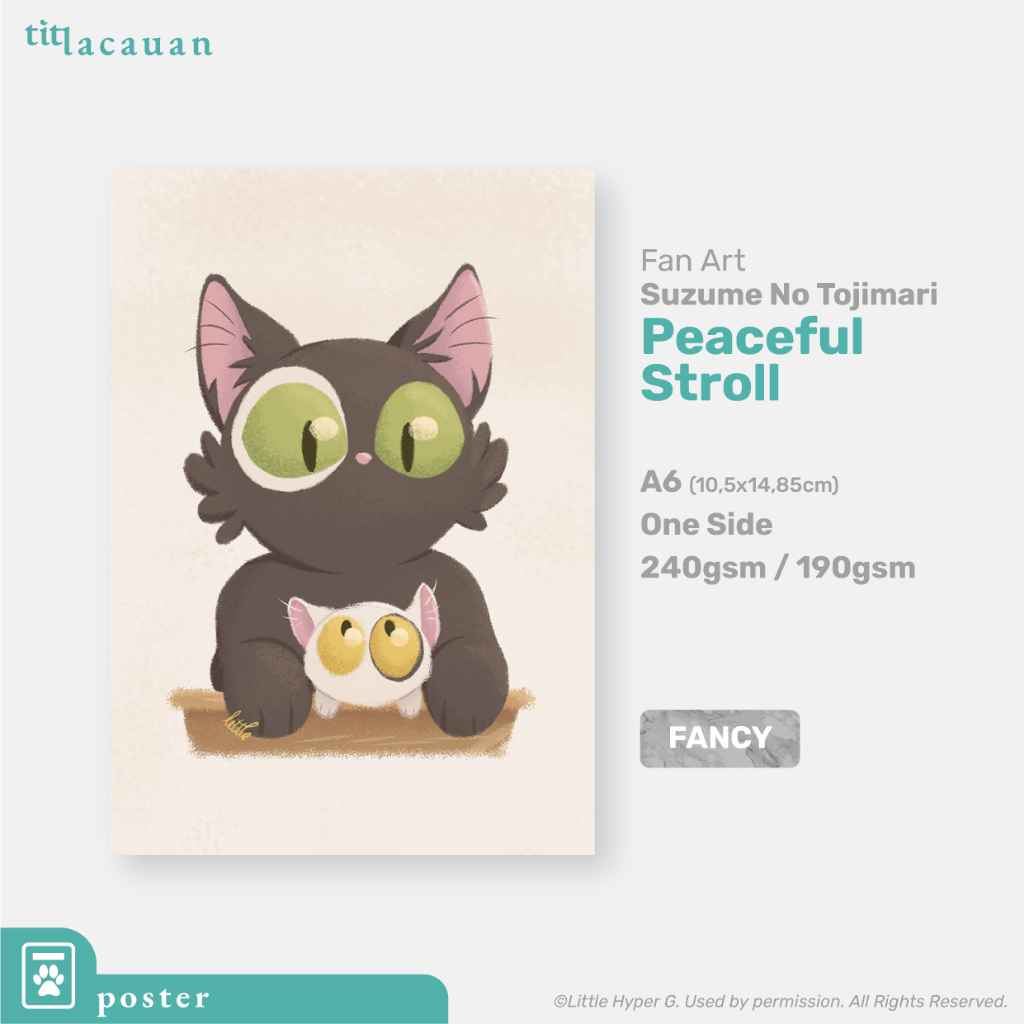 Poster Art Print Daijin Sadaijin (Suzume No Tojimari) - Poster Film Jepang Anime Kucing Hitam Putih 