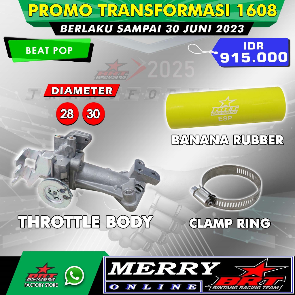 Throttle Body BRT TB Beat Scoopy Spacy FI dan Beat POP Beat Scoopy Street Vario 110 FI ESP 28mm 30mm