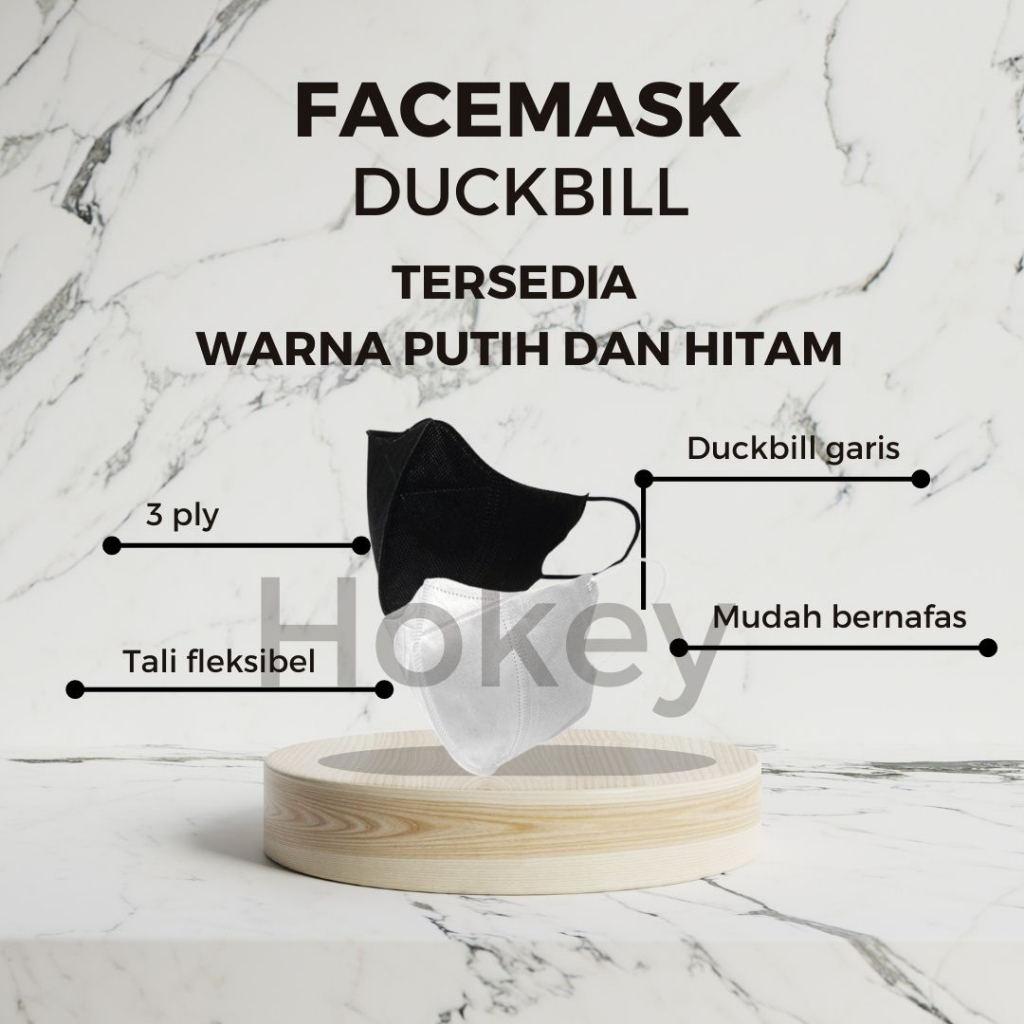 Masker duckbill earloop no brand isi 50 pcs warna putih dan hitam