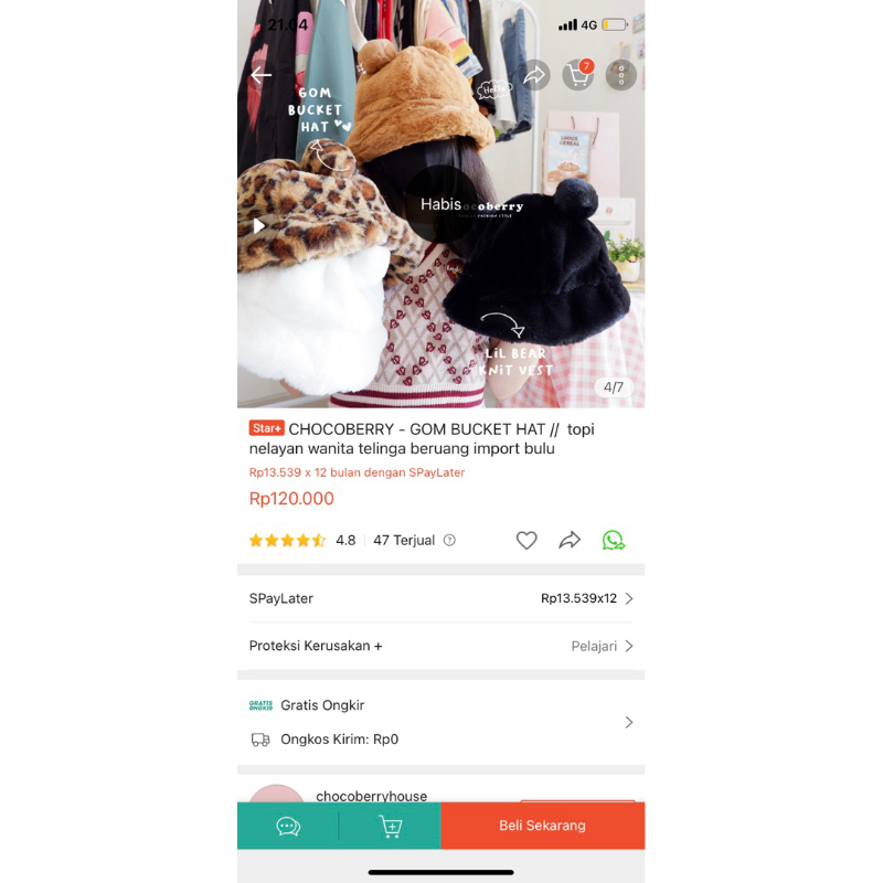 Preloved Gom Bucket Hat Chocoberry / topi nelayan wanita telinga beruang import bulu