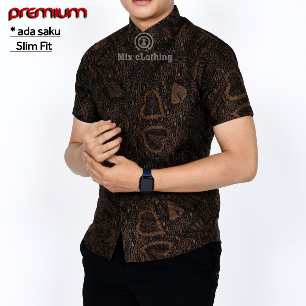 LBS 600 BAJU BATIK PRIA SLIMFIT KEMEJA LENGAN PENDEK LUIGI BATANI