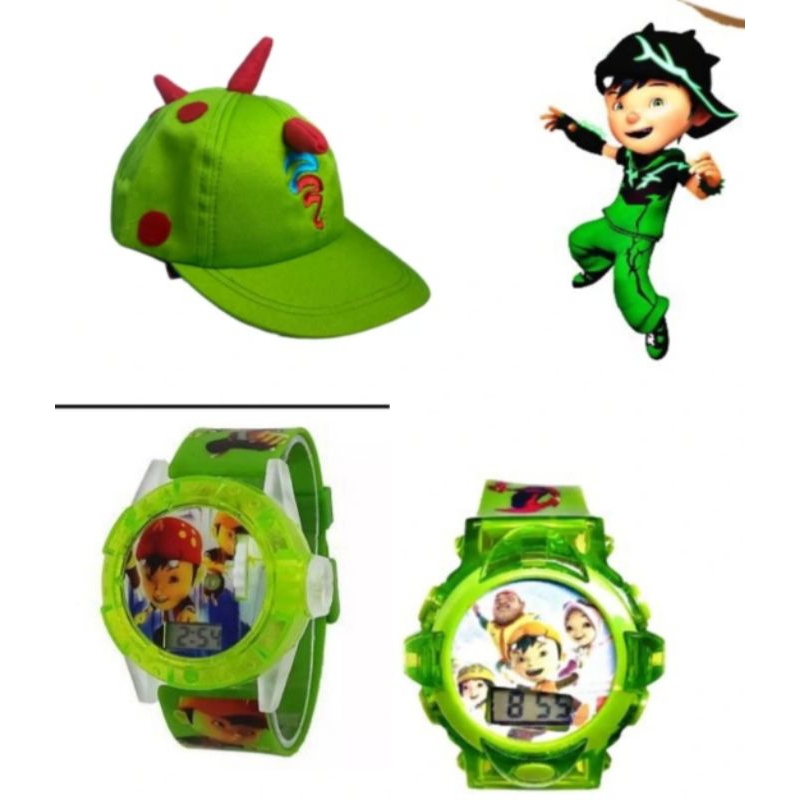 (Cod)Jam Tangan Laser Boiboy+Topi BoBoiboy 1 Paket Hemat Murah(Dikirik Jakarta)