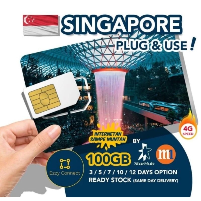 10 days 300GB 4G+ Singapore simcard , STARHUB / M1 Singapore sim card - KLASIK (1GB/hr)