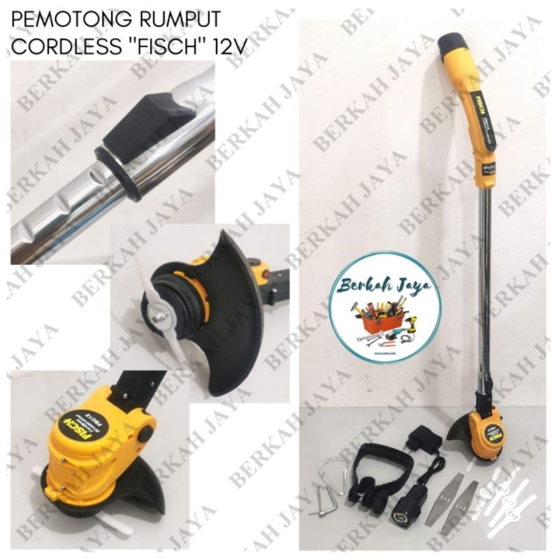 Pemotong Rumput Cordlees FISCH 12V| Mesin potong rumput baterai Cas | Cordlees Grass Trimmer