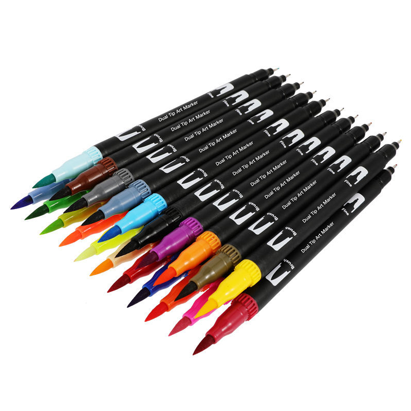 Spidol Double Head Drawing Pen Fine Art Watercolor Set 24 Color - MKB - Multi-Color