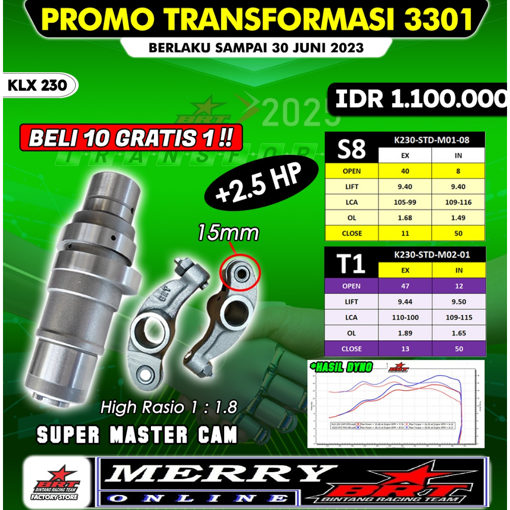 Promo 3301 dan 3302 Super Master Cam BRT Noken as &amp; RRA KLX 230