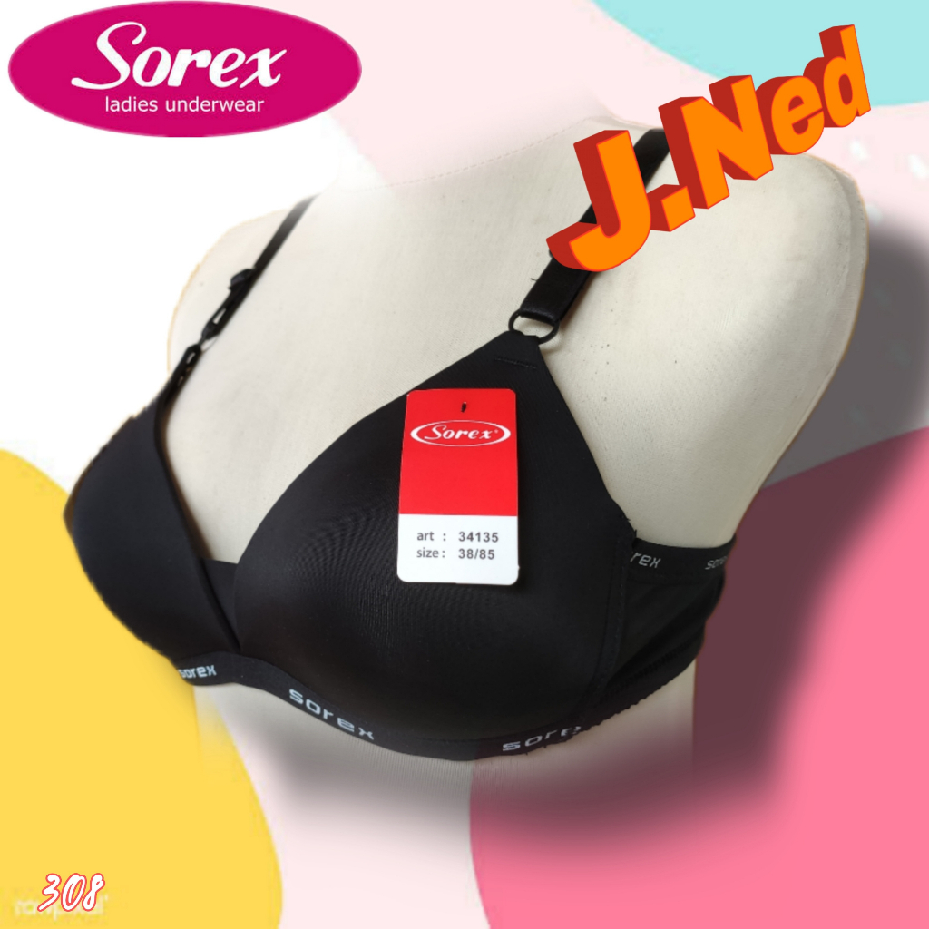 J308 Sorex Bra Busa Tebal Tanpa Kawat Cup B Kait 3 Size 34 - 38