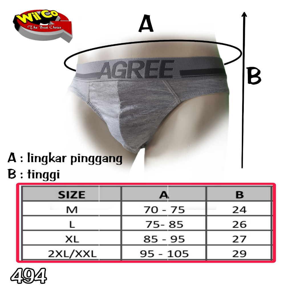 K494 - [Harga Per 1 Potong] CELANA DALAM PRIA BRIEF [SEGITIGS] AGREE SIZE M - XXL