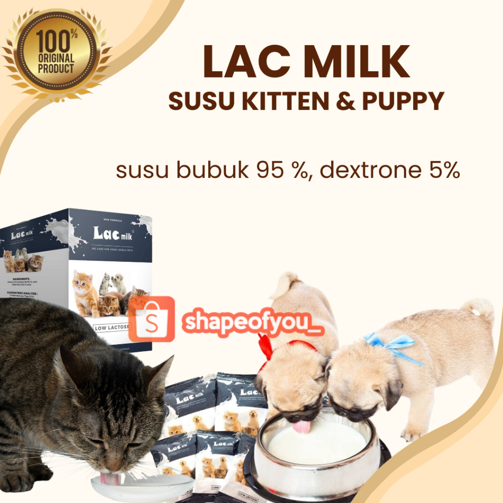 Lac Milk Kitten Susu Kucing Baru Lahir Low Lactose Nutrisi Vitamin Kesehatan Penggemuk Kucing Sachet