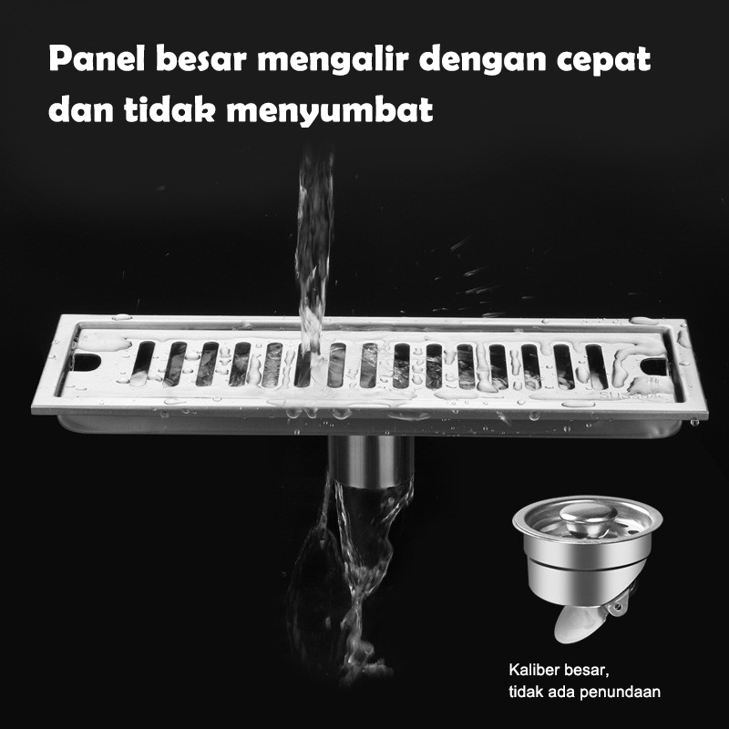 ⚡⚡KERROGEE Smart floor drain Saringan Panjang 60/40/30cm Tile insert Stainless 304/saringan pembuangan air/floor drain Katup Otomatis Anti kecoa Anti Bau