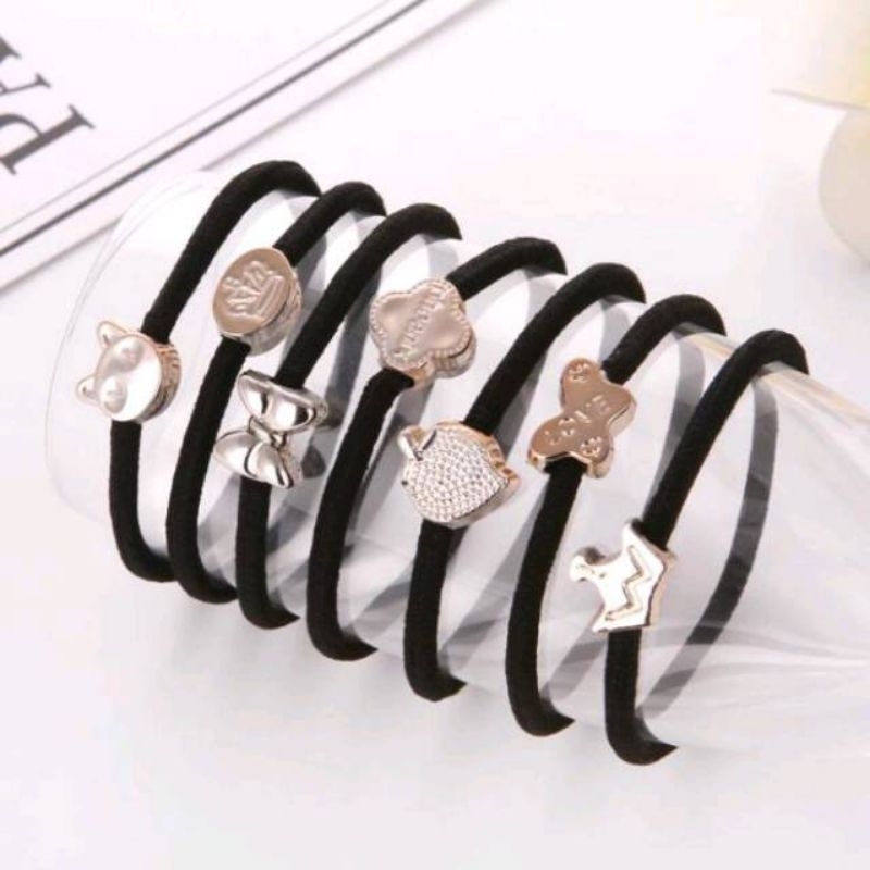 Ikat Rambut Hitam Fashion Korea / Ikat Rambut Hitam Elastis Karakter