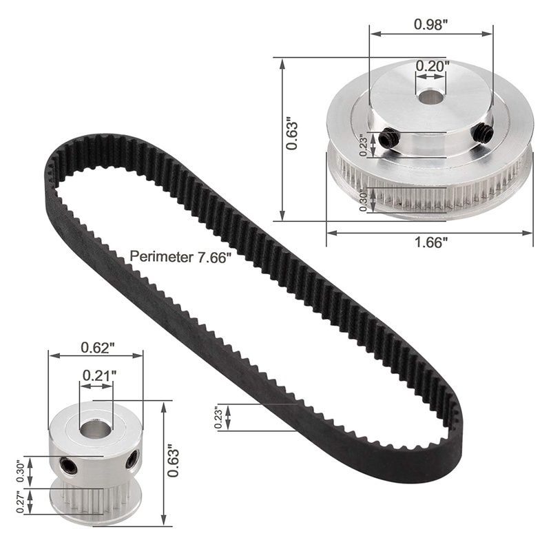 Close Loop 2GT Pulley Timing Belt 200mm Timing Belt Pulley 60 Gigi 20 Gigi Lebar 1:3 Reduction For 3D Printer