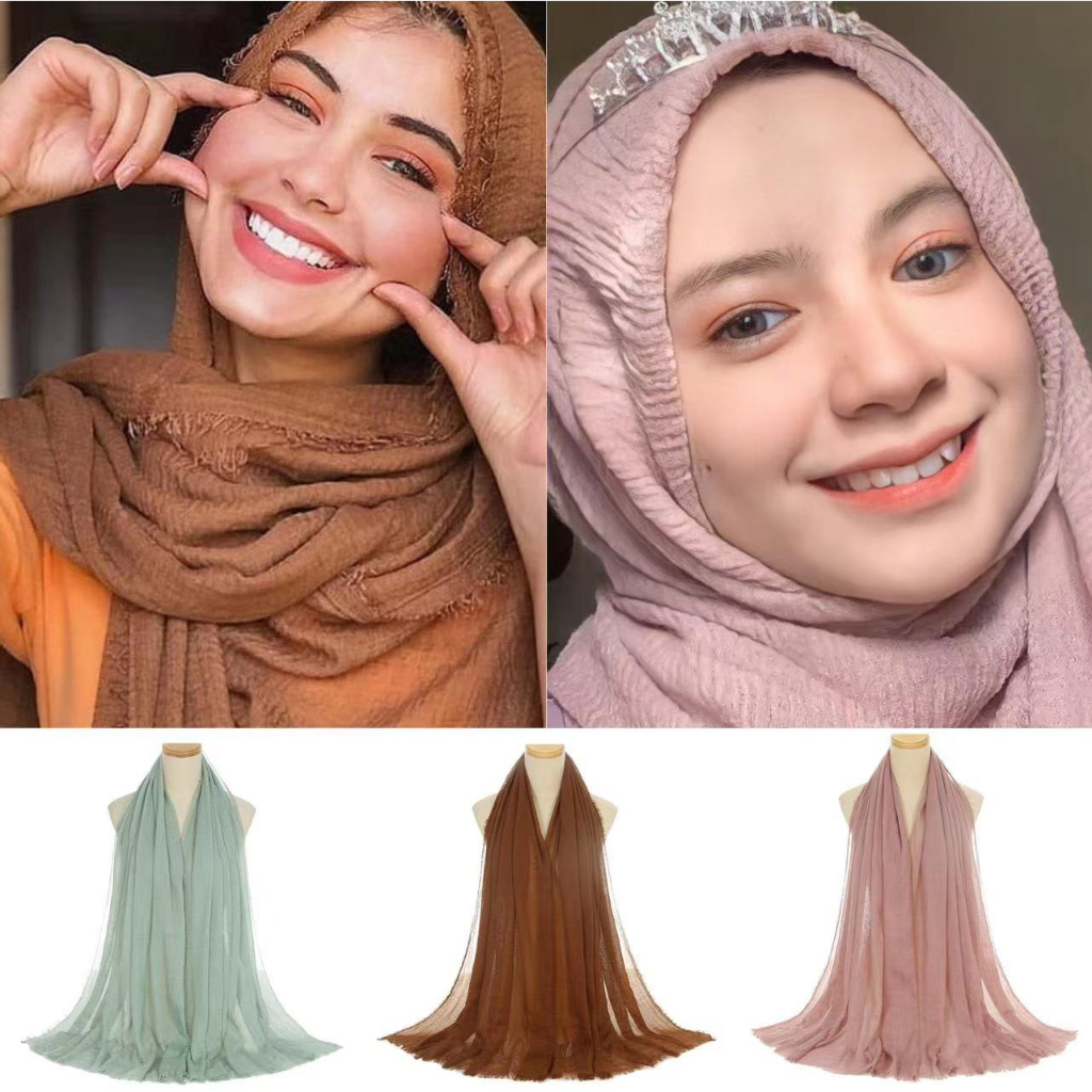 Original hijab Pashmina Crinkle Shawl Premium Crinkle Shawl 180x70cm Cotton Wide Jilbab Bahan Katun Pashmina Premium Import  Kerudung Shawl Scarf Syal Wanita Pastel Turban Dewasa