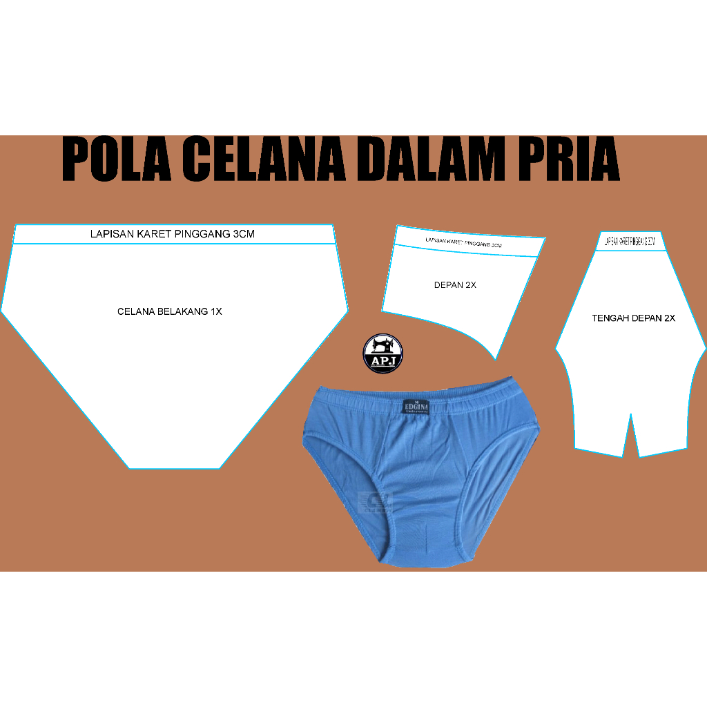 POLA JAHIT CELANA DALAM PRIA POLA INSTAN