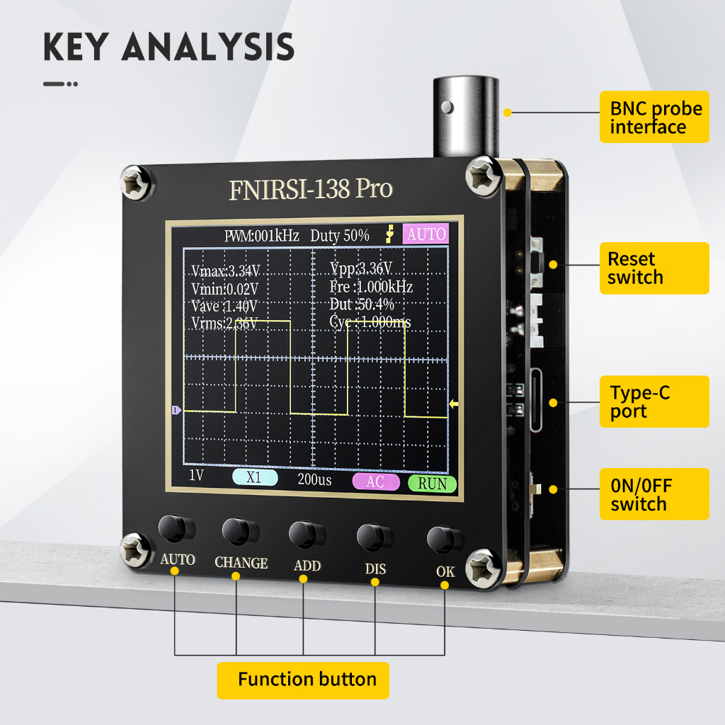 Digital Oscilloscope Analog Bandwidth 2.5MSa/s 200KHz Support AUTO FNIRSI DSO138