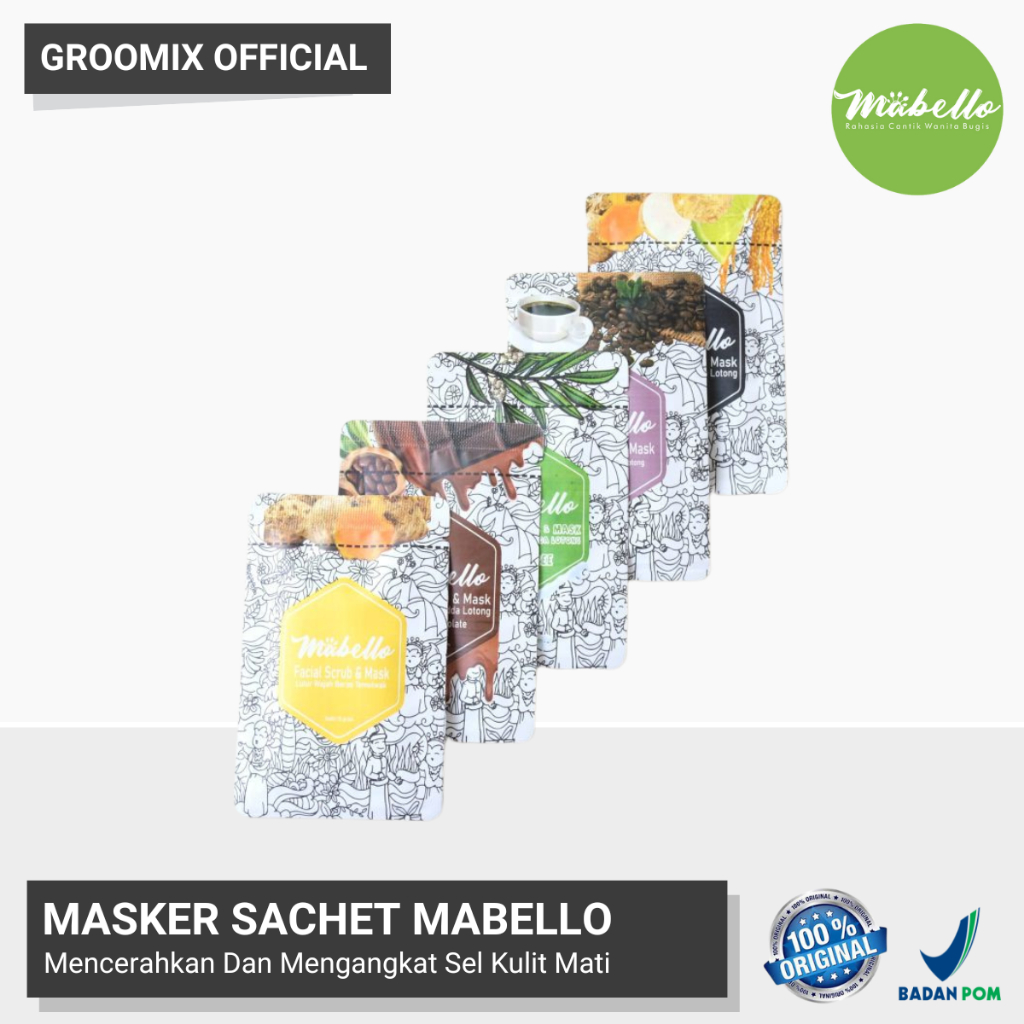 Masker Wajah Pria Mabello Pencerah Wajah Penghilang Komedo Beruntusan Masker Mabello Bedda Lotong Temulawak Kopi Coklat Tea Tree Scrub Peeling Wajah Perawatan Wajah Pria M6