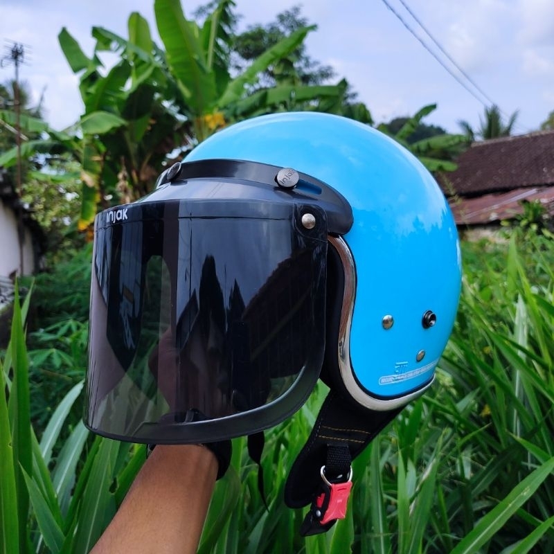 HELM BOGO DEWASA SNI KACA DATAR FULL LEHER PRIA WANITA DEWASA