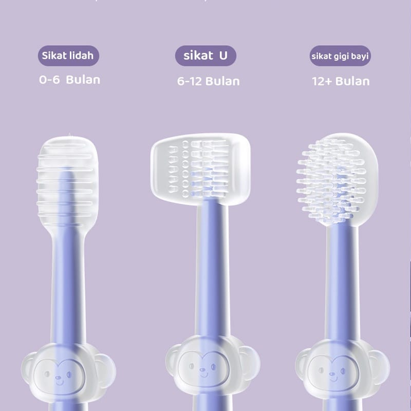 Sikat Gigi Bayi Bahan Silikon 3in1  / Baby Oral Care Pembersih Mulut / Set Sikat Lidah Gigi Bayi / BPA free Sikat Gigi dan Lidah Bayi Silikon 0-18 bulan