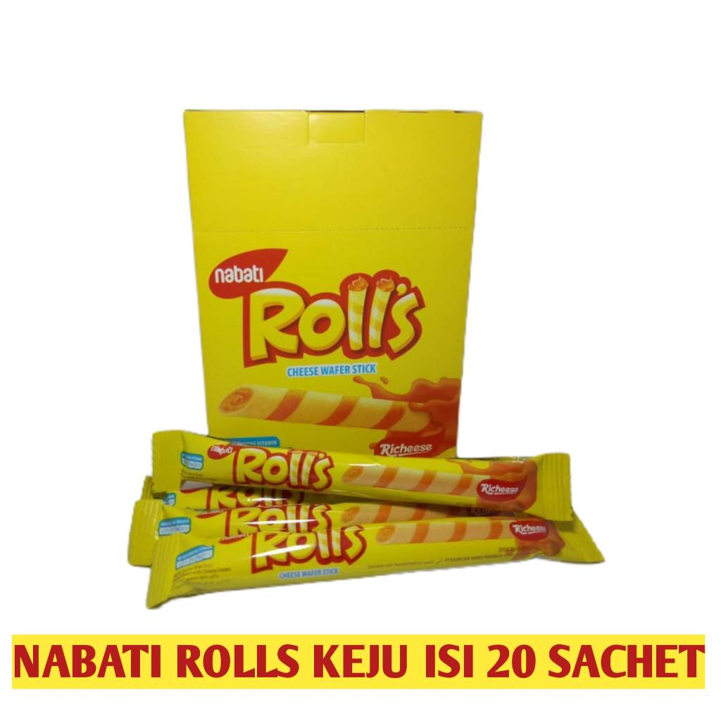 

NABATI ROLLS CHEESE / KEJU WAFER STICK ISI 20 pcs ( HARGA PER BOX )