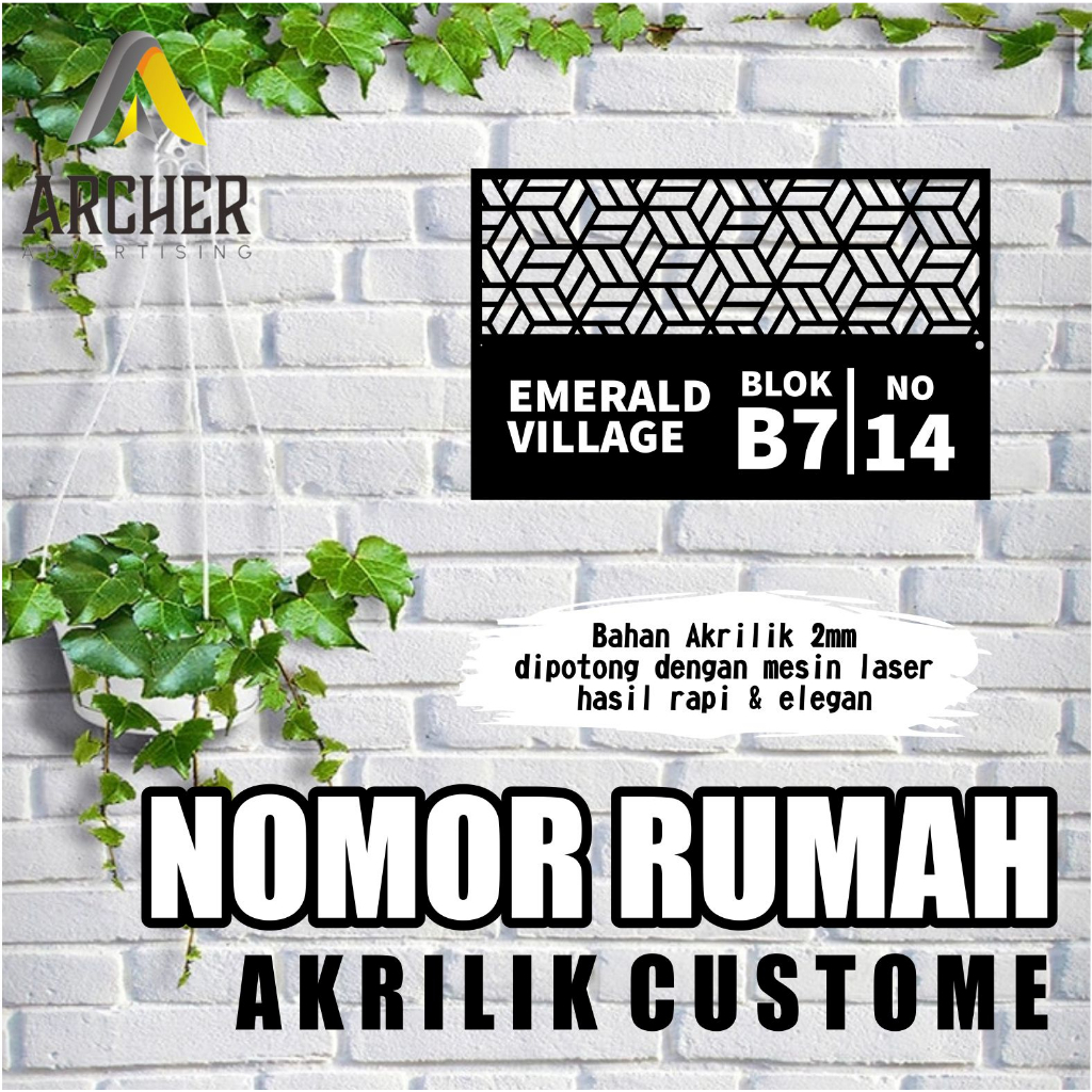 PAPAN NOMOR RUMAH AKRILIK HITAM / PUTIH 28 X 17 CM