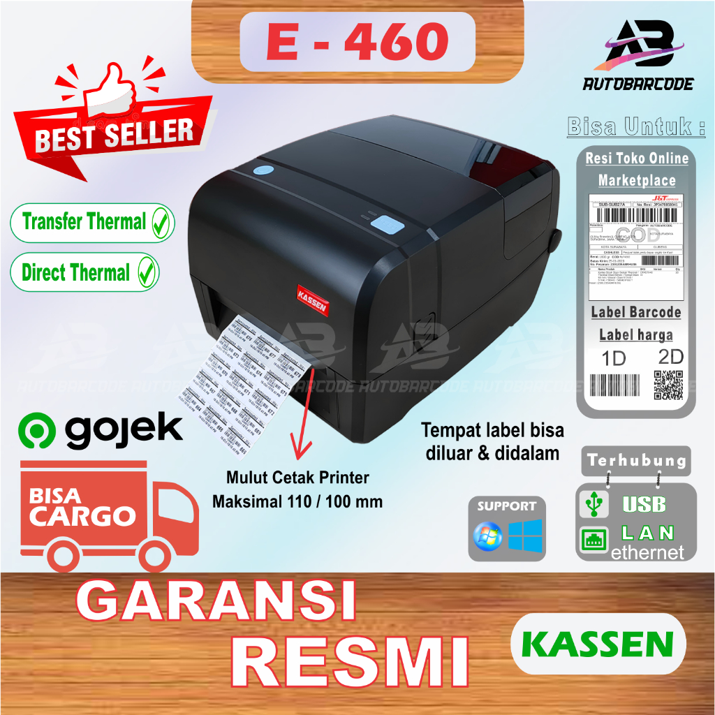 Printer Stiker Barcode Kassen E460 Transfer Tinta Ribbon 110X300 Label Barang - E 460 / E-460 Resi Online A6 Pengiriman Marketplace Olshop