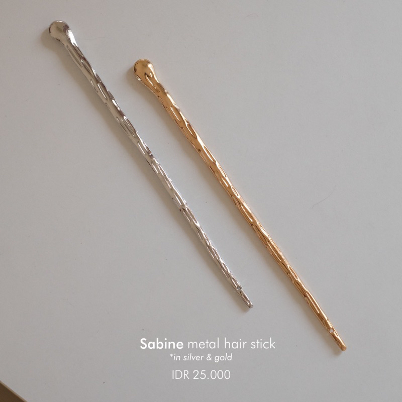 Ark.co - SABINE metal silver gold &amp; marble acetate hair stick tusuk hiasan rambut konde fashion