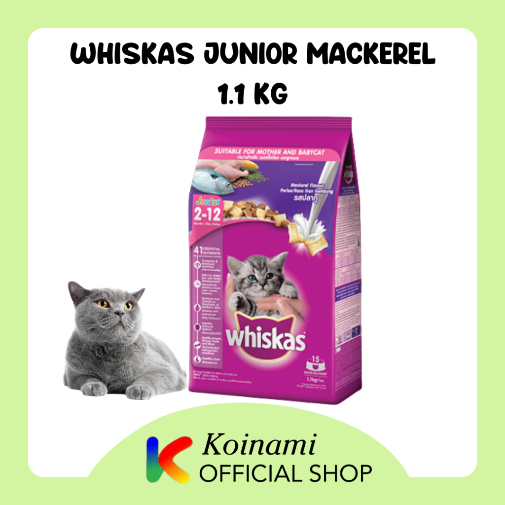 WHISKAS JUNIOR MACKEREL 1,1kg / pakan kucing / makanan kering / dray food / cat kitten