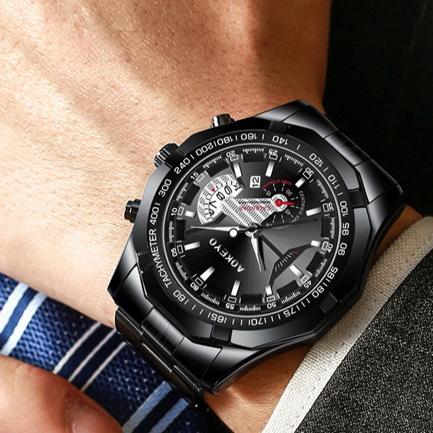 AOKEYO S001 Jam Tangan Pria Anti Air Original Luxury Stainless Steel COD Free BOX+Kartu-3