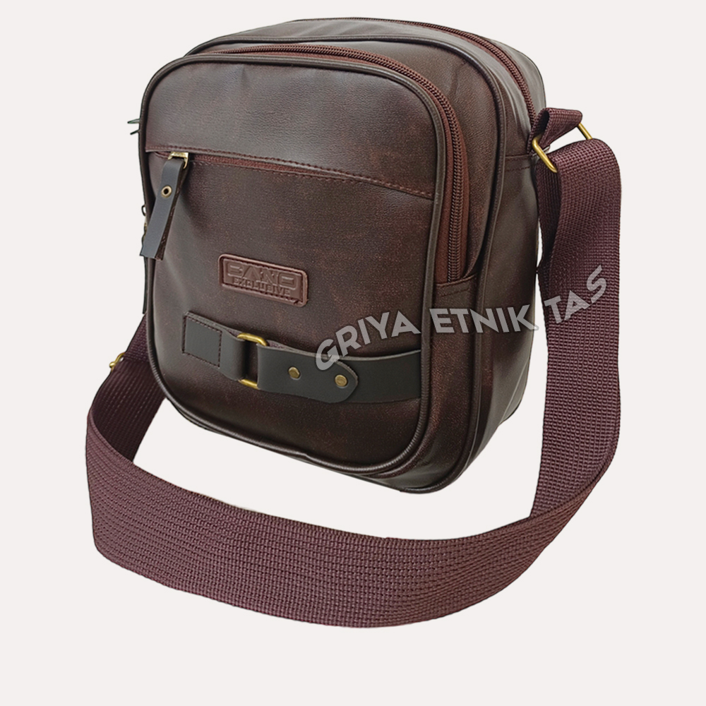 Tas Selempang Pria Kulit Waterproof 2023 Sintetis 10 inch Coklat Cano