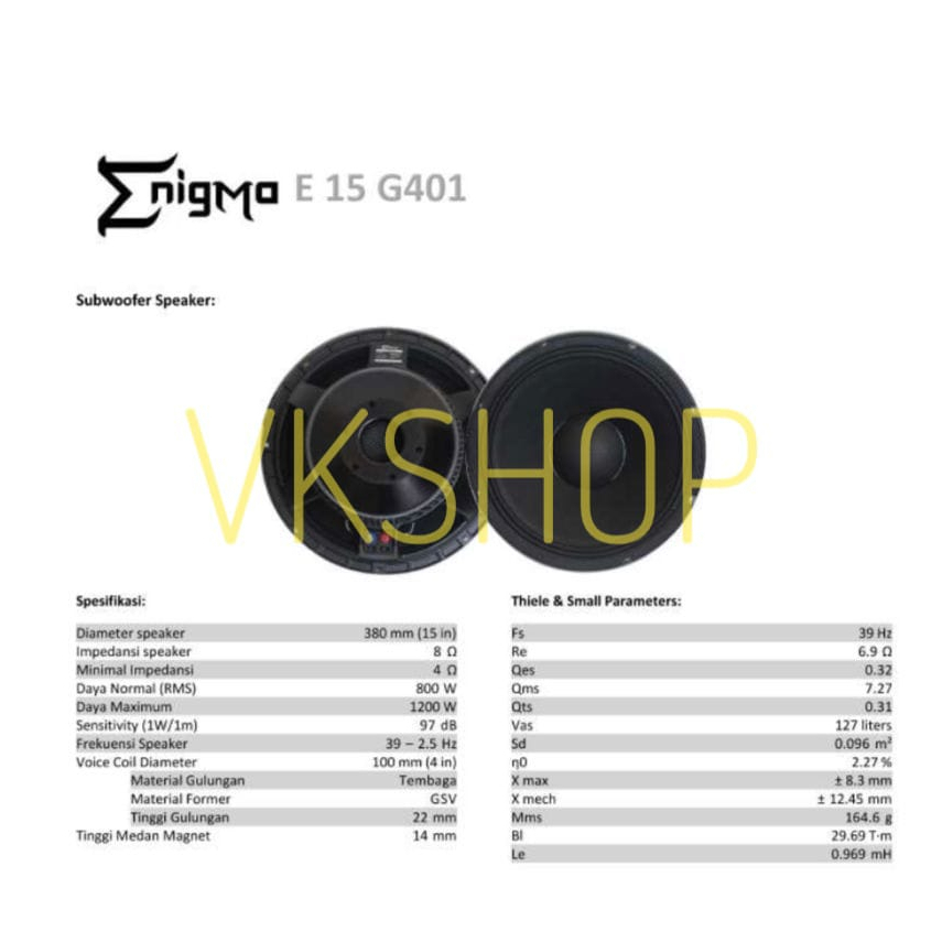 Speaker Enigma E15G401 / E 15G401 / E-15G401 15inch Vc 4in Low Sub