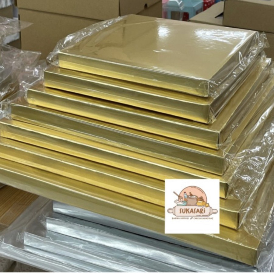 Stok Baru Styrofoam Tatakan lapis Gold Paper Kotak alas kue gabus warna Emas dummy alas gold