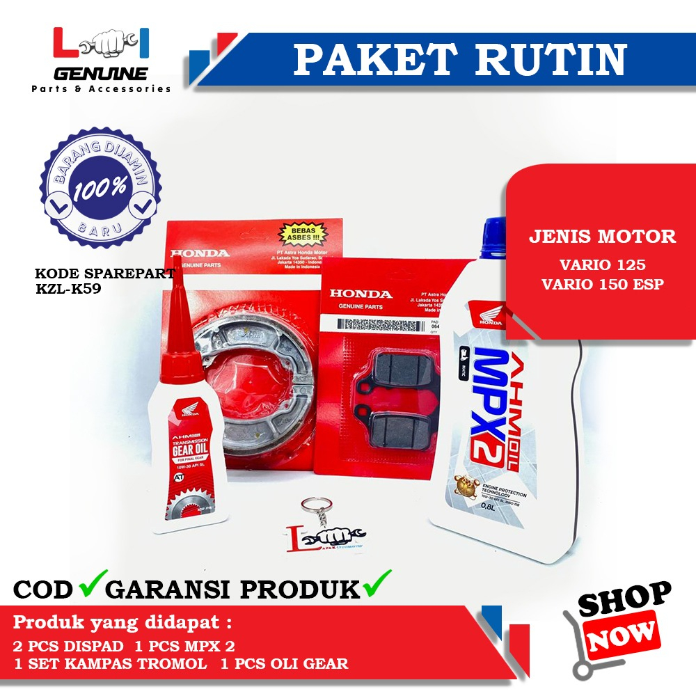 -LOI- PAKET SERVICE RUTIN OLI MPX 2 / SPX 2 SET AHM GEAR 120ML &amp; KAMPAS REM GENIO ,BEAT STREET NEW LED &amp; VARIO 150 ESP , VARIO 125 ESP , BEAT NEW LED , SCOOPY NEW LED