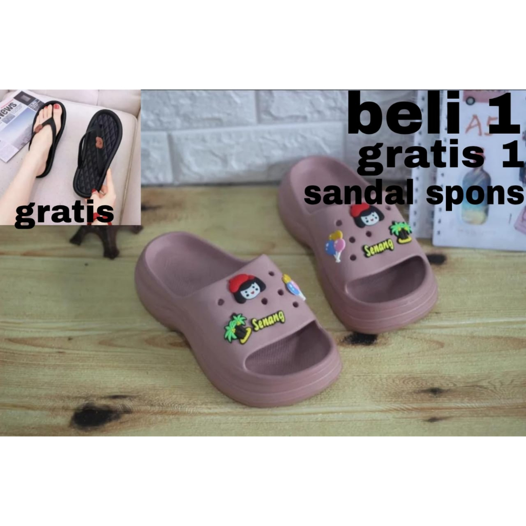 Sandal Jelly Fuji Wedges Wanita Import / Sandal Wanita Slop Motif Karakter