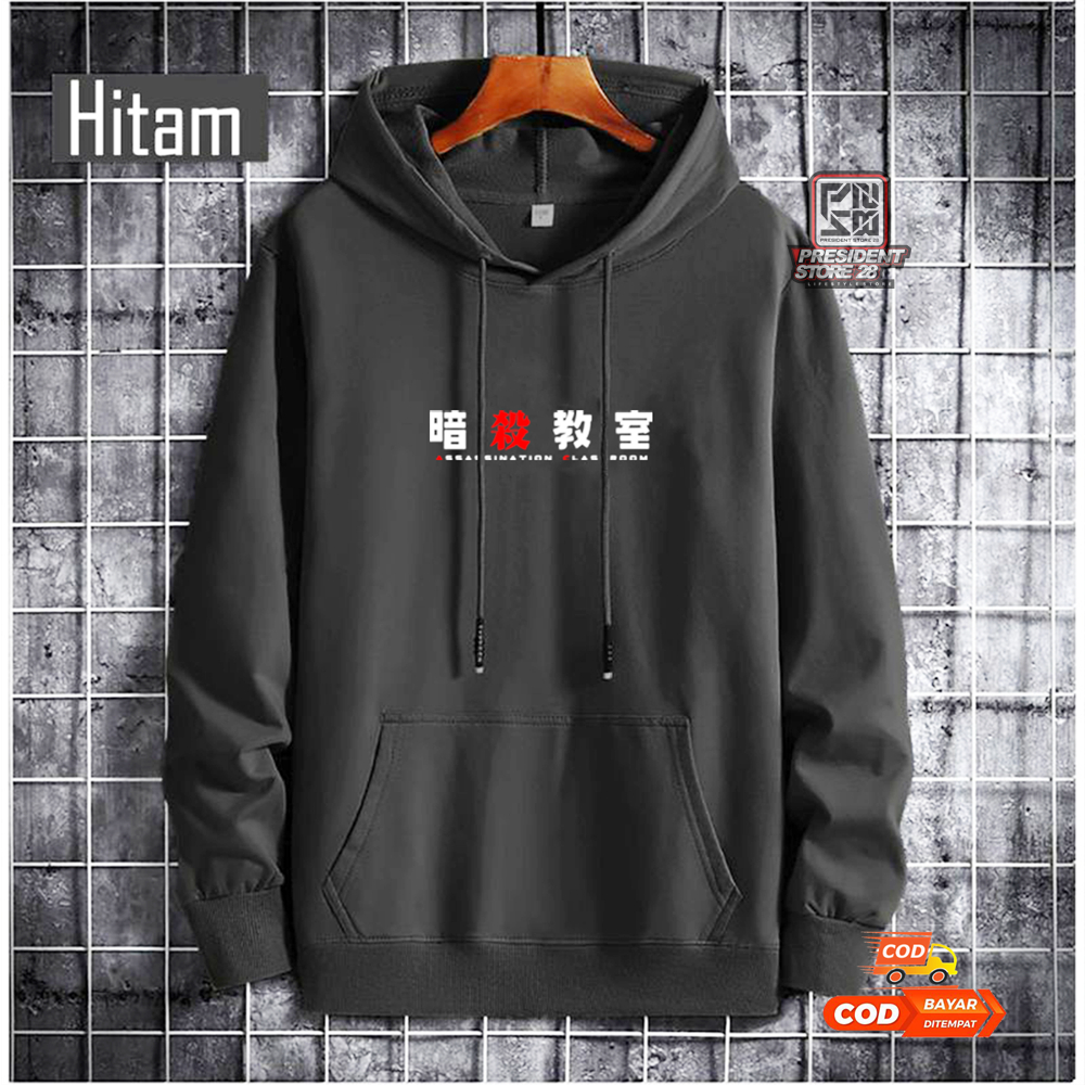 Hoodie Anime / Sweater Hoodie Black Anime Size M / L / XL / XXL Bahan Tebal Cotton Fleece Sablon Depan Belakang Printing DTF / Hoodie Jumper Black Koro sensei