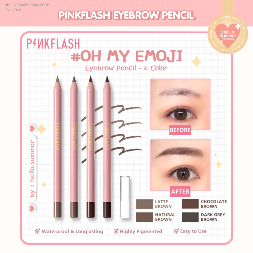 PINKFLASH Ohmyemoji Pensil Alis Easy Eyebrow Pencil Waterproof Tahan Lama Natural 4 Warna Pink Flash