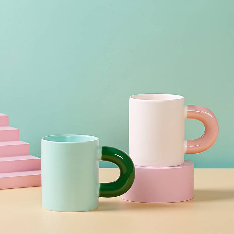 Mug gelas warna pastel tebel untuk minum tahan panas