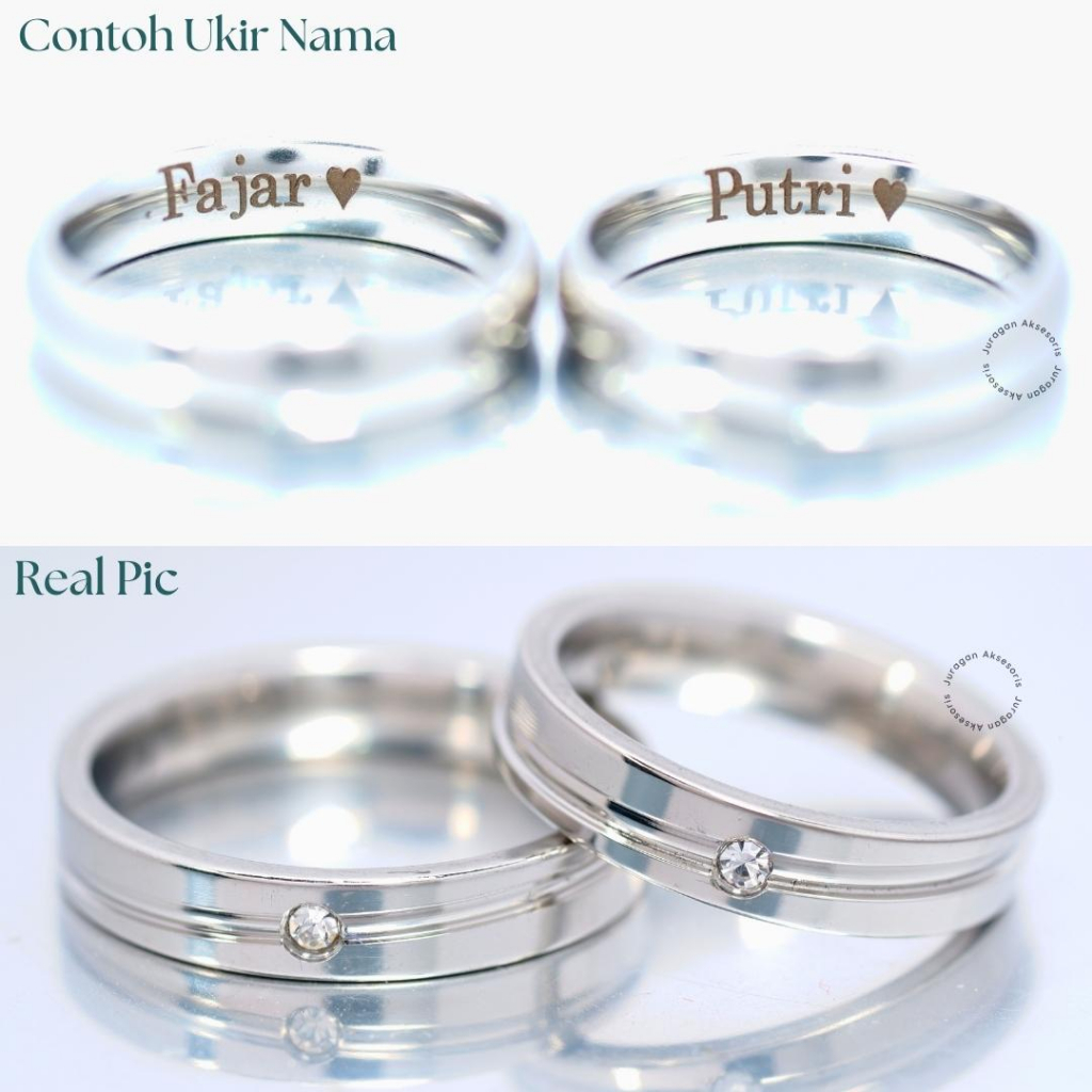 Cincin Couple Ukir Nama Titanium Silver Eyes Slash Anti Karat M60