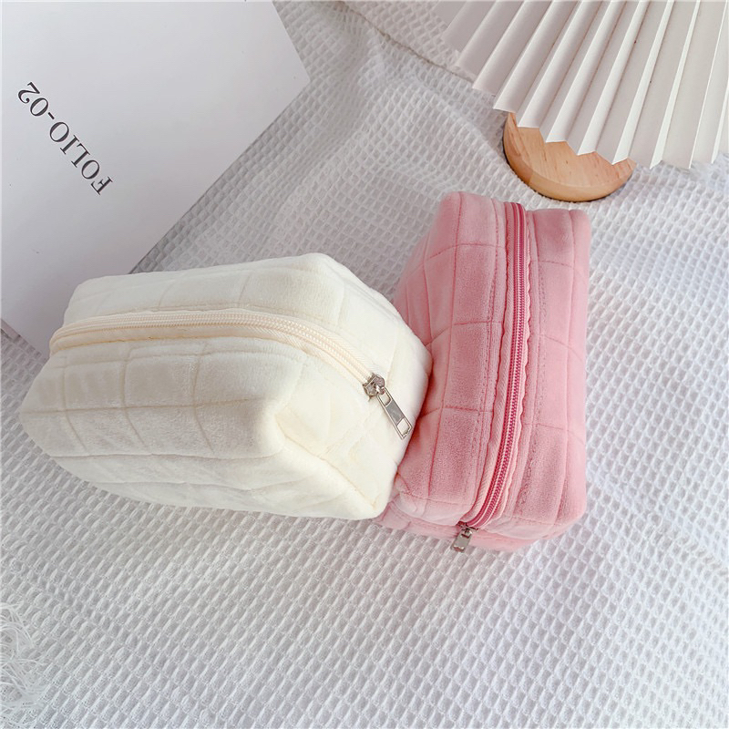 pouch skincare korea halus empuk warna pastel tas kosmetik travel kuas makeup brush make up kain multifungsi serbaguna lucu kekinian murah viral PO03