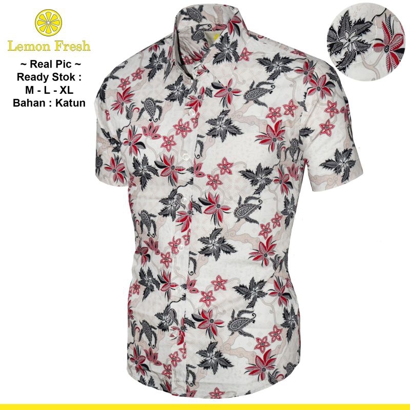 Baju Kemeja Batik Pria Lengan Pendek Slimfit Putih