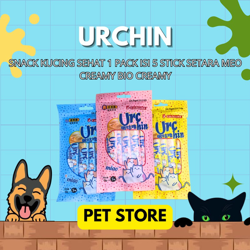 Snack kucing URCHIN creamy treats 1 PACK isi 5 Stick setara peien meo creamy &amp; bio creamy