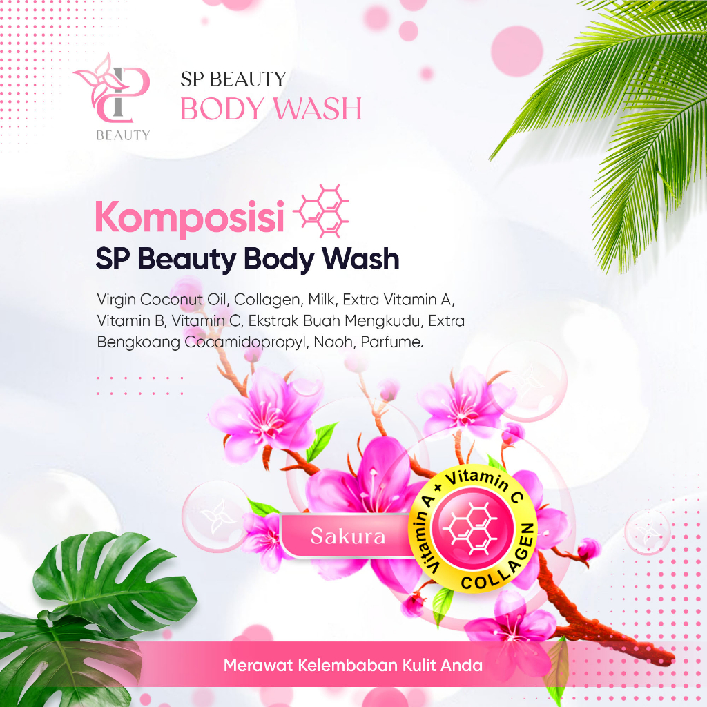 Sp Beauty Body Wash sabun cair herbal 1000ml Extra sakura vitamin C. A &amp; Collagen. - Sabun mandi cair pemutih badan sabun cair pemutih .sabun cair herbal sakura 1000ml