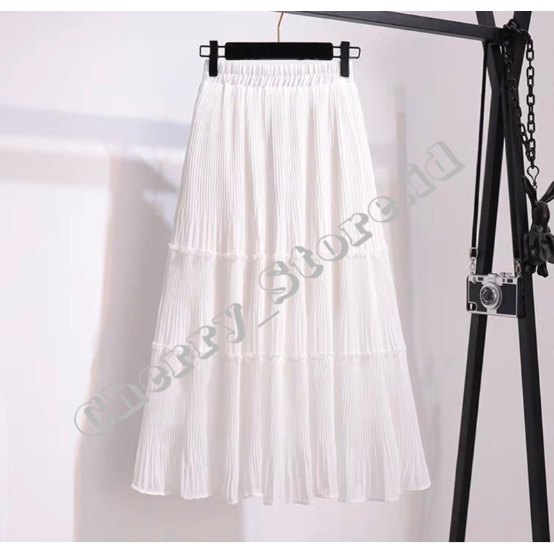 Cherry_KD129 | pleated skirt cabang lidi 3 susun | rok panjang wanita | rok wanita muslim