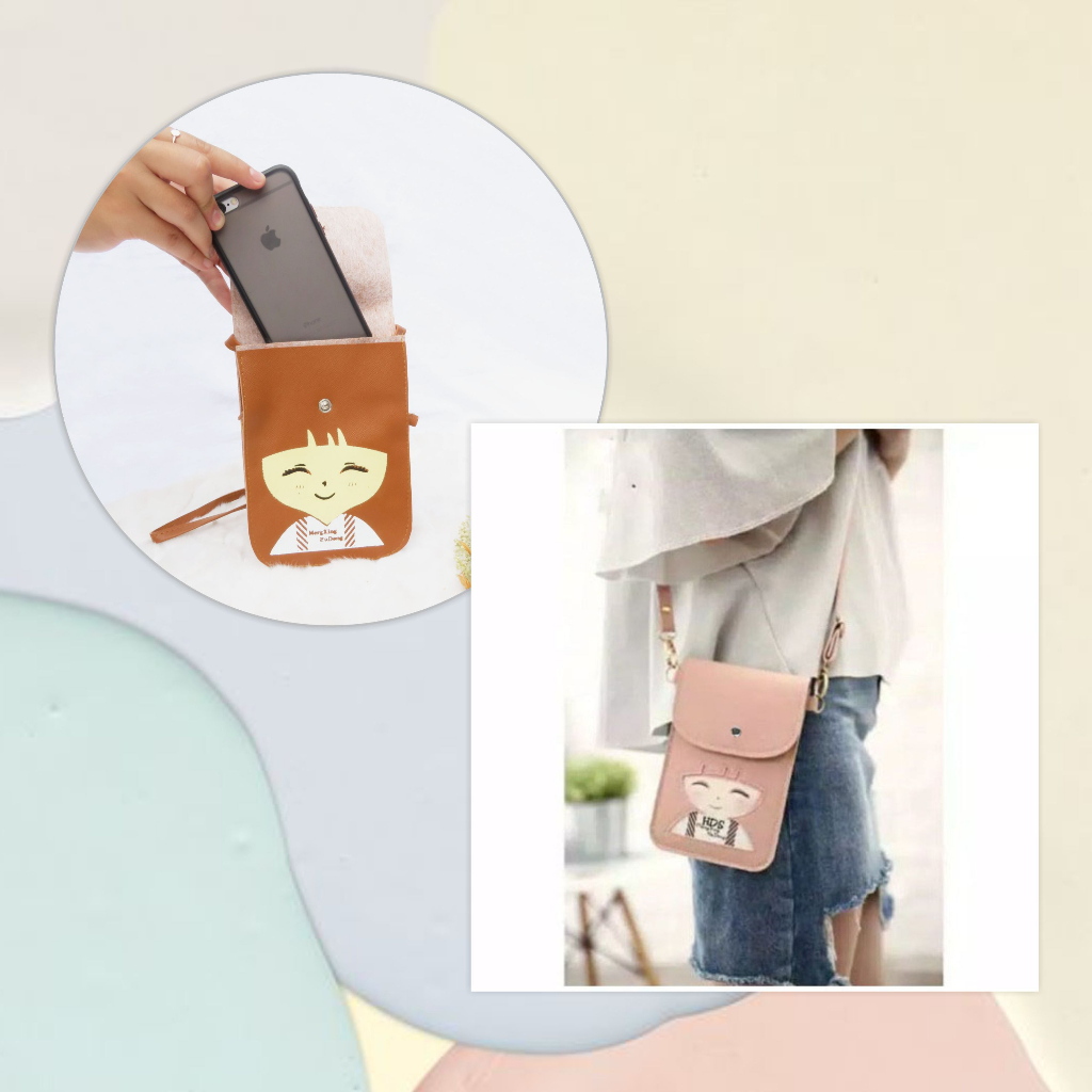 Tas Selempang Minni Handphone Pocket Wanita Karakter Gadis