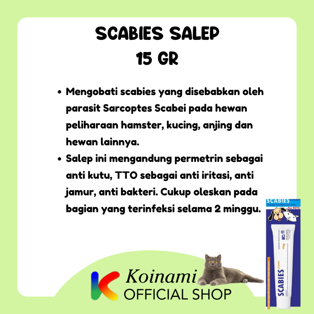 SCABIES SALEP 15 gram / obat jamur kucing anjing / gudig / koreng / parasit / hewan / raid all / luka