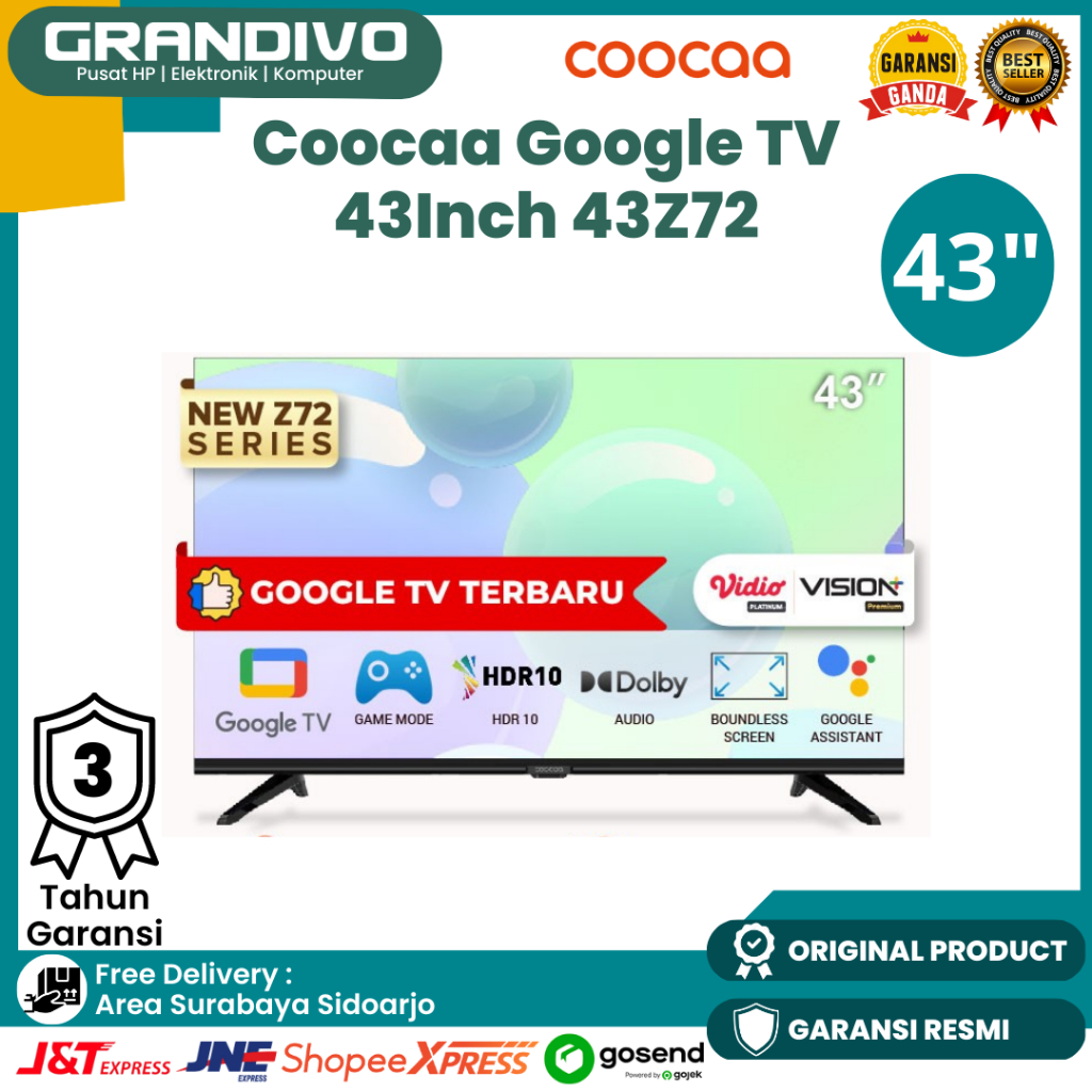 Coocaa Google TV Android TV Coocaa 43 Inch 43Z72 FHD Garansi Resmi Coocaa - Grandivo