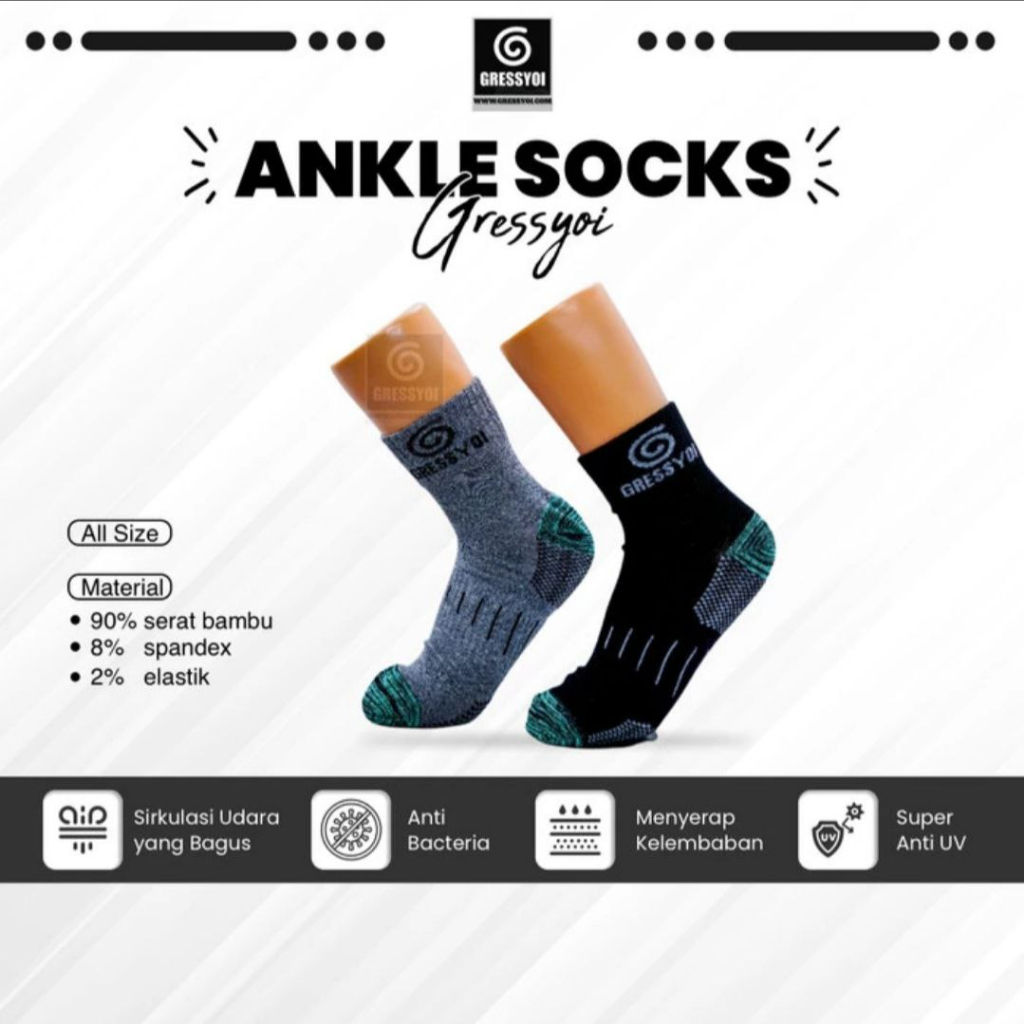 GRESSYOI Kaos Kaki Premium Socks 90% Serat Bamboo | Kaoskaki Anti Bakteri | Anti Bau | 100% Original