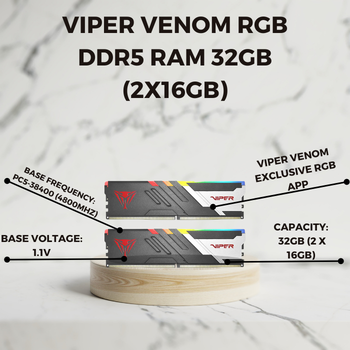 VIPER VENOM RGB DDR5 RAM 32GB (2X16GB) 6000MHz UDIMM KIT PVVR532G600C3