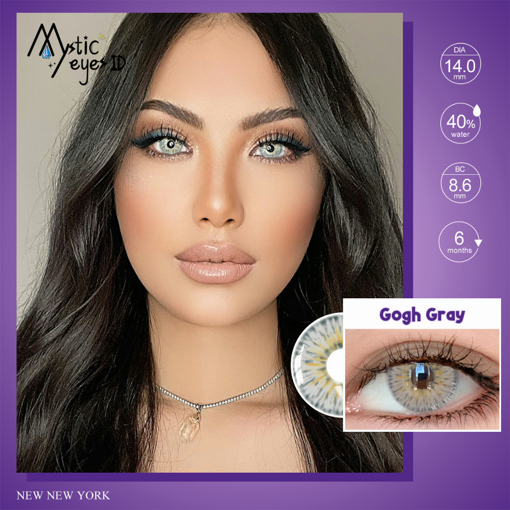 [✅COD] MYSTICEYES SOFTLENS NEW YORK SERIES LENSA KONTAK GOGH GREY COLOR CONTACT LENS 14.0MM (NORMAL)