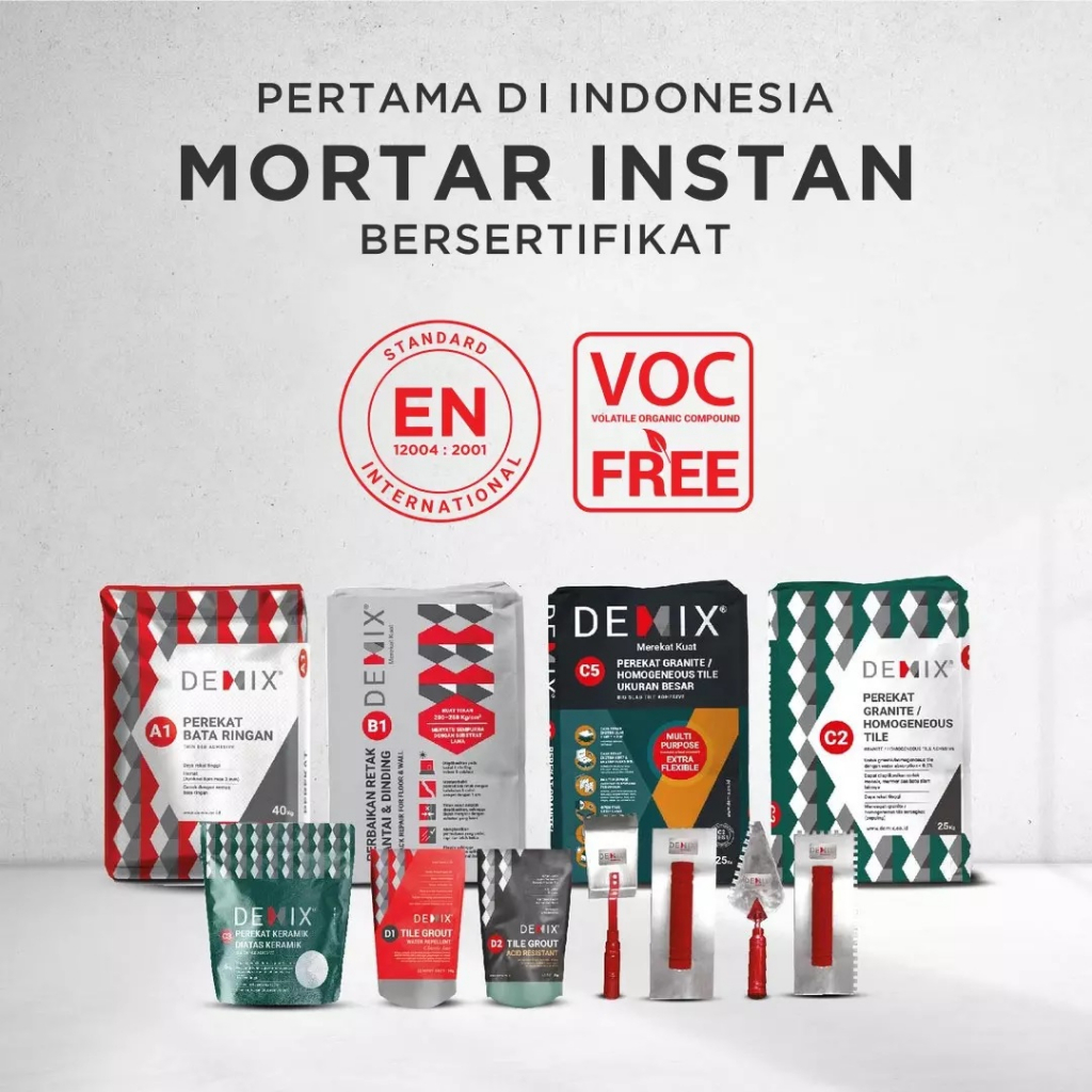 Semen Instan DEMIX A2 Mortar 3in1 Perekat bata merah / batako / plesteran dinding / perata lantai