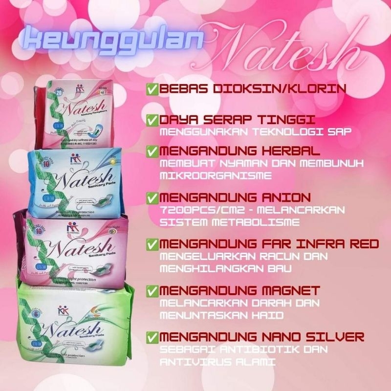 Natesh Pembalut (Promo Hemat 1 Set) Natesh Day Natesh Night Natesh Pantyliner Natesh Extra Long Original KK indonesia